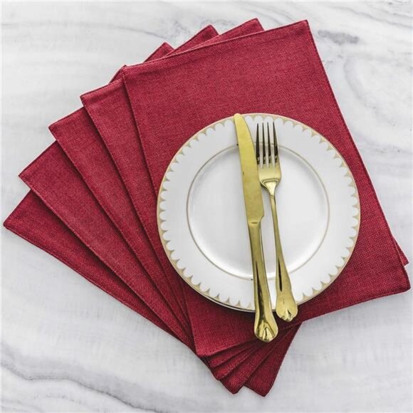 Home Brilliant Cloth Placemats Set of 4 Red Linen Placemats for Dinner Heat - Picture 5 of 7